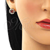 Oro Laminado Stud Earring, Gold Filled Style with Garnet and White Cubic Zirconia, Polished, Golden Finish, 02.387.0017.2