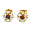 Oro Laminado Stud Earring, Gold Filled Style with Garnet and White Cubic Zirconia, Polished, Golden Finish, 02.387.0017.2