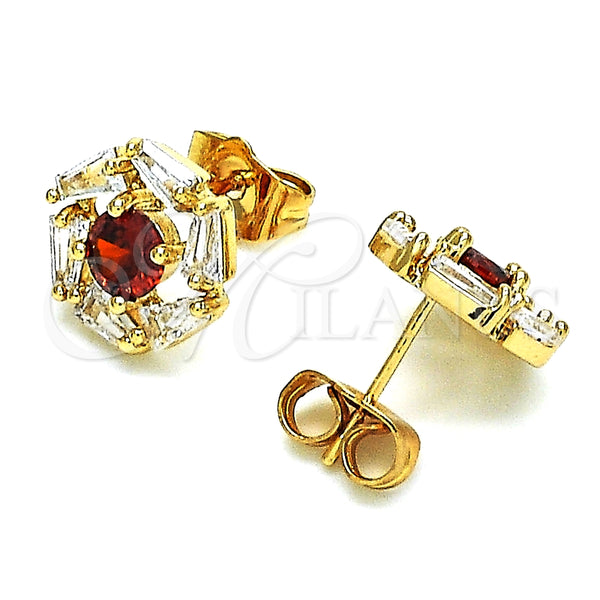 Gold Filled Ring — Stud Earring with Garnet and White Cubic Zirconia — alternate product view — SKU 148949 | Oro Laminado anillo — Stud Earring with Garnet and blanco Cubic Zirconia — SKU 148949