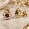 Oro Laminado Stud Earring, Gold Filled Style with Garnet and White Cubic Zirconia, Polished, Golden Finish, 02.387.0017.2