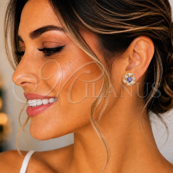 Gold Filled Ring — Stud Earring with Amethyst and White Cubic Zirconia — alternate product view — SKU 148950 | Oro Laminado anillo — Stud Earring with Amethyst and blanco Cubic Zirconia — SKU 148950