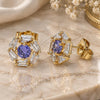 Oro Laminado Stud Earring, Gold Filled Style with Amethyst and White Cubic Zirconia, Polished, Golden Finish, 02.387.0017.3