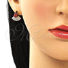Oro Laminado Stud Earring, Gold Filled Style Teardrop and Baguette Design, with Garnet and White Cubic Zirconia, Polished, Golden Finish, 02.387.0103.2