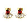 Oro Laminado Stud Earring, Gold Filled Style Teardrop and Baguette Design, with Garnet and White Cubic Zirconia, Polished, Golden Finish, 02.387.0103.2
