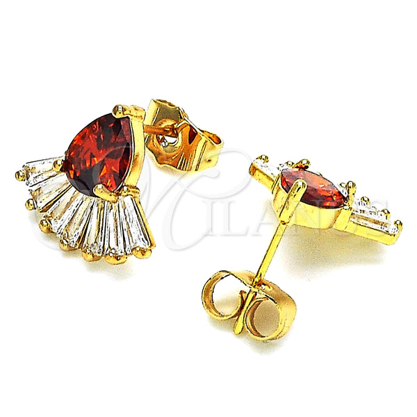 Gold Filled Ring — Stud Earring Teardrop and Baguette Design with Garnet — alternate product view — SKU 148956 | Oro Laminado anillo — Stud Earring Teardrop and Baguette diseño with Garnet — SKU 148956