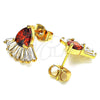Oro Laminado Stud Earring, Gold Filled Style Teardrop and Baguette Design, with Garnet and White Cubic Zirconia, Polished, Golden Finish, 02.387.0103.2
