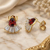 Oro Laminado Stud Earring, Gold Filled Style Teardrop and Baguette Design, with Garnet and White Cubic Zirconia, Polished, Golden Finish, 02.387.0103.2