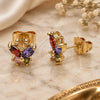Oro Laminado Stud Earring, Gold Filled Style Butterfly Design, with Multicolor Cubic Zirconia, Polished, Golden Finish, 02.387.0105