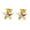 Oro Laminado Stud Earring, Gold Filled Style Star and Baguette Design, with Multicolor Cubic Zirconia, Polished, Golden Finish, 02.387.0106