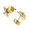 Oro Laminado Stud Earring, Gold Filled Style Star and Baguette Design, with Multicolor Cubic Zirconia, Polished, Golden Finish, 02.387.0106