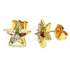 Oro Laminado Stud Earring, Gold Filled Style Star and Baguette Design, with Multicolor Cubic Zirconia, Polished, Golden Finish, 02.387.0106