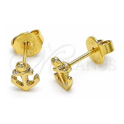 Oro Laminado Stud Earring, Gold Filled Style Anchor Design, Polished, Golden Finish, 02.213.0403