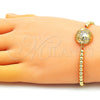 Oro Laminado Adjustable Bolo Bracelet, Gold Filled Style Ball Design, with White Micro Pave, Polished, Golden Finish, 03.193.0007.11 (04 MM Thickness, 11 Inches Length)