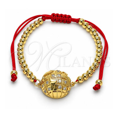 Oro Laminado Adjustable Bolo Bracelet, Gold Filled Style Ball Design, with White Micro Pave, Polished, Golden Finish, 03.193.0007.11 (04 MM Thickness, 11 Inches Length)