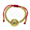 Oro Laminado Adjustable Bolo Bracelet, Gold Filled Style Ball Design, with White Micro Pave, Polished, Golden Finish, 03.193.0007.11 (04 MM Thickness, 11 Inches Length)