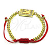 Oro Laminado Adjustable Bolo Bracelet, Gold Filled Style Airplane and Ball Design, with White Micro Pave, Polished, Golden Finish, 03.193.0008.11 (04 MM Thickness, 11 Inches Length)