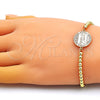 Oro Laminado Adjustable Bolo Bracelet, Gold Filled Style Love and Heart Design, with White Micro Pave, Polished, Golden Finish, 03.193.0010.11 (04 MM Thickness, 11 Inches Length)