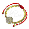 Oro Laminado Adjustable Bolo Bracelet, Gold Filled Style Love and Heart Design, with White Micro Pave, Polished, Golden Finish, 03.193.0010.11 (04 MM Thickness, 11 Inches Length)