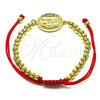 Oro Laminado Adjustable Bolo Bracelet, Gold Filled Style Love and Heart Design, with White Micro Pave, Polished, Golden Finish, 03.193.0010.11 (04 MM Thickness, 11 Inches Length)