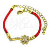 Oro Laminado Fancy Bracelet, Gold Filled Style Palm Tree Design, with White Micro Pave, Polished, Golden Finish, 03.193.0014.06 (02 MM Thickness, 6 Inches Length)