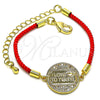 Oro Laminado Fancy Bracelet, Gold Filled Style Love and Heart Design, with White Micro Pave, Polished, Golden Finish, 03.193.0015.06 (02 MM Thickness, 6 Inches Length)