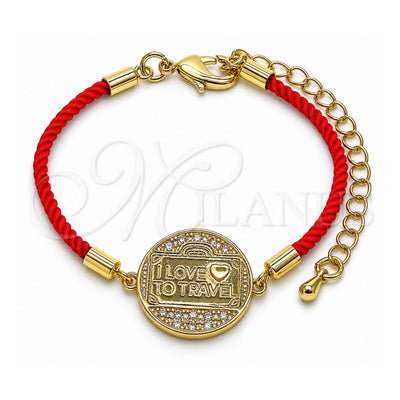 Oro Laminado Fancy Bracelet, Gold Filled Style Love and Heart Design, with White Micro Pave, Polished, Golden Finish, 03.193.0015.06 (02 MM Thickness, 6 Inches Length)