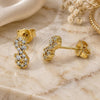 Oro Laminado Stud Earring, Gold Filled Style Infinite Design, with White Micro Pave, Polished, Golden Finish, 02.102.0063
