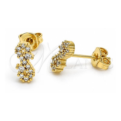 Oro Laminado Stud Earring, Gold Filled Style Infinite Design, with White Micro Pave, Polished, Golden Finish, 02.102.0063