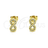 Oro Laminado Stud Earring, Gold Filled Style Infinite Design, with White Micro Pave, Polished, Golden Finish, 02.102.0064