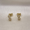 Oro Laminado Stud Earring, Gold Filled Style Infinite Design, with White Micro Pave, Polished, Golden Finish, 02.102.0064