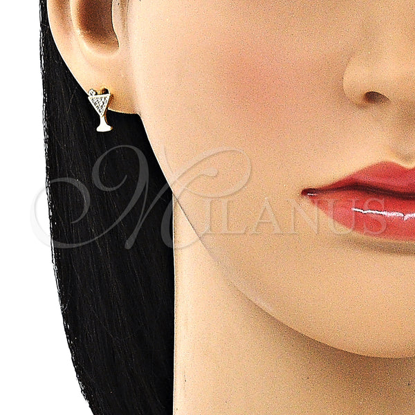 Gold Filled Ring — Stud Earring Drink Glass Design with White Micro — alternate product view — SKU 148979 | Oro Laminado anillo — Stud Earring Drink Glass diseño with blanco Micro — SKU 148979