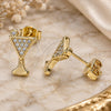 Oro Laminado Stud Earring, Gold Filled Style Drink Glass Design, with White Micro Pave, Polished, Golden Finish, 02.102.0065