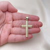 Oro Laminado Religious Pendant, Gold Filled Style Cross Design, with White Micro Pave, Polished, Golden Finish, 05.102.0033