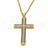 Oro Laminado Religious Pendant, Gold Filled Style Cross Design, with White Micro Pave, Polished, Golden Finish, 05.102.0033