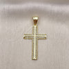 Oro Laminado Religious Pendant, Gold Filled Style Cross Design, with White Micro Pave, Polished, Golden Finish, 05.102.0033