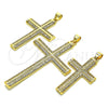 Oro Laminado Religious Pendant, Gold Filled Style Cross Design, with White Micro Pave, Polished, Golden Finish, 05.102.0033
