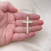 Oro Laminado Religious Pendant, Gold Filled Style Cross Design, with White Micro Pave, Polished, Golden Finish, 05.102.0041
