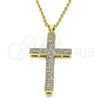 Oro Laminado Religious Pendant, Gold Filled Style Cross Design, with White Micro Pave, Polished, Golden Finish, 05.102.0041