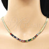 Oro Laminado Fancy Necklace, Gold Filled Style Baguette Design, with Multicolor Cubic Zirconia, Polished, Golden Finish, 04.341.0097.3.16 (05 MM Thickness, 16 Inches Length)