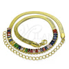 Oro Laminado Fancy Necklace, Gold Filled Style Baguette Design, with Multicolor Cubic Zirconia, Polished, Golden Finish, 04.341.0097.3.16 (05 MM Thickness, 16 Inches Length)
