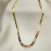 Oro Laminado Fancy Necklace, Gold Filled Style Baguette Design, with Multicolor Cubic Zirconia, Polished, Golden Finish, 04.341.0097.3.16 (05 MM Thickness, 16 Inches Length)