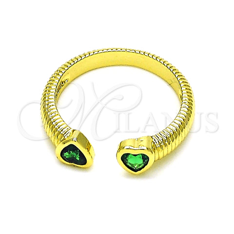 Oro Laminado Multi Stone Ring, Gold Filled Style Heart Design, with Green Cubic Zirconia, Polished, Golden Finish, 01.341.0076 (One size fits all)