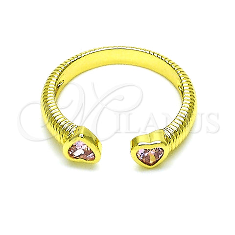 Oro Laminado Multi Stone Ring, Gold Filled Style Heart Design, with Pink Cubic Zirconia, Polished, Golden Finish, 01.341.0076.1 (One size fits all)