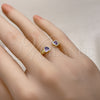 Oro Laminado Multi Stone Ring, Gold Filled Style Heart Design, with Amethyst Cubic Zirconia, Polished, Golden Finish, 01.341.0076.2 (One size fits all)