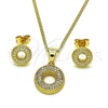 Oro Laminado Earring and Pendant Adult Set, Gold Filled Style with White Micro Pave, Polished, Golden Finish, 10.342.0078