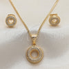 Oro Laminado Earring and Pendant Adult Set, Gold Filled Style with White Micro Pave, Polished, Golden Finish, 10.342.0078