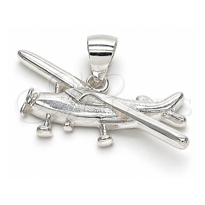 Sterling Silver Fancy Pendant, Airplane Design, Polished, Raw, 05.398.0007