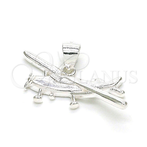 Sterling Silver Fancy Pendant, Airplane Design, Polished, Raw, 05.398.0007