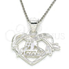 Sterling Silver Fancy Pendant, Heart Design, with White Cubic Zirconia, Polished, Raw, 05.398.0008