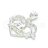 Sterling Silver Fancy Pendant, Heart Design, with White Cubic Zirconia, Polished, Raw, 05.398.0008